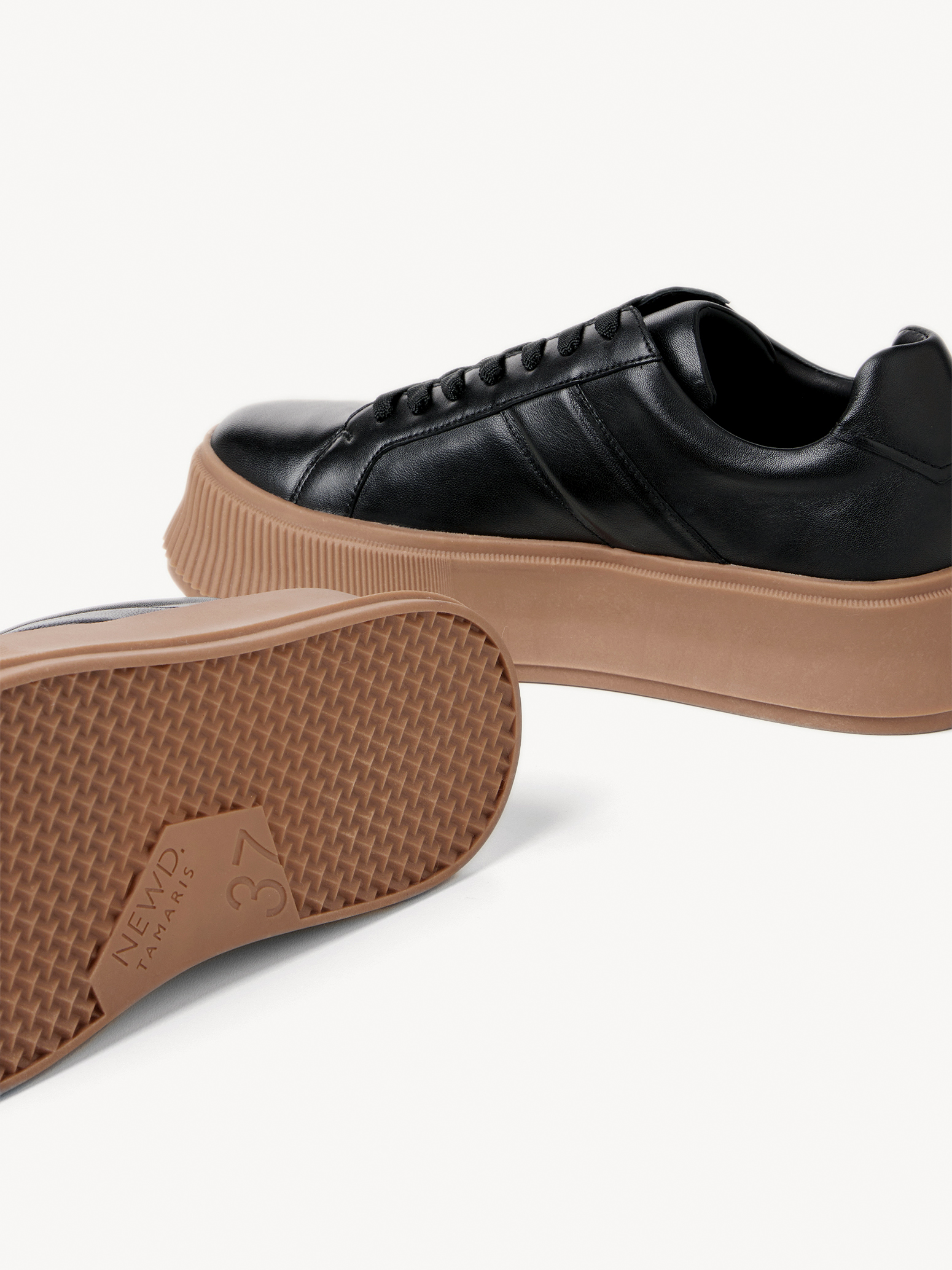 Ledersneaker - schwarz, BLACK/CAMEL, hi-res
